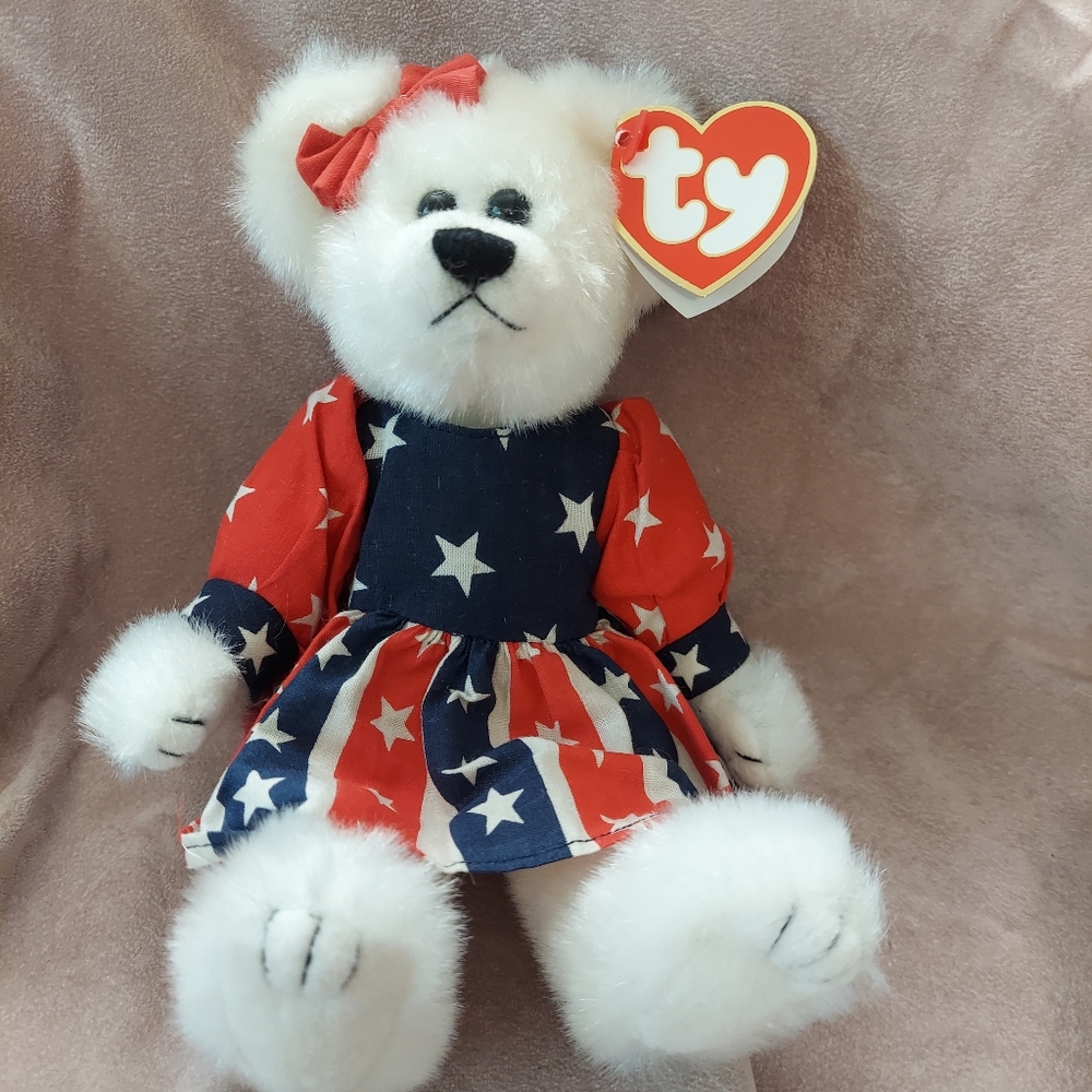 1993 Ty Beanie Baby - "Franny" - Rare & Retired - July 4th Celebration Bear  9"